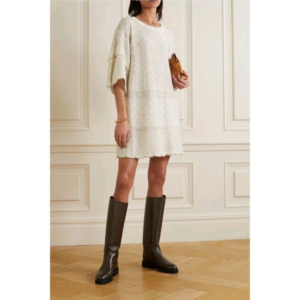 See by Chloé White Knit Sweater Metallic Knitted Mini Dress Size XL NWT Women's